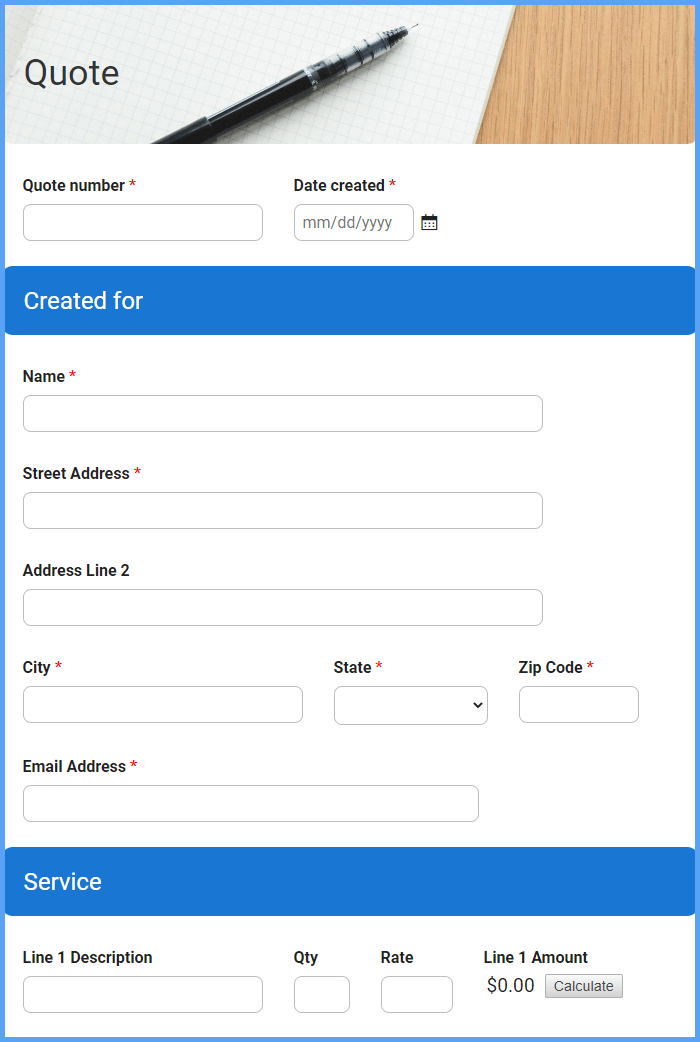 Service Quote Form Template Formsite