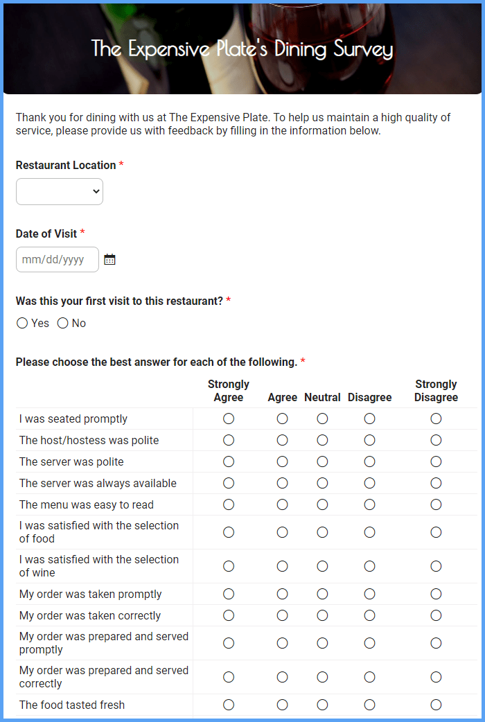 Restaurant Customer Feedback Form