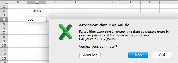 Exemple de message d'erreur personnalisé pour la validation de données