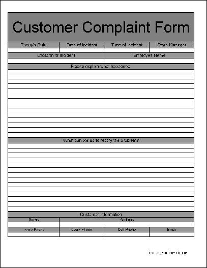 Free Basic Customer Complaint Form from Formville