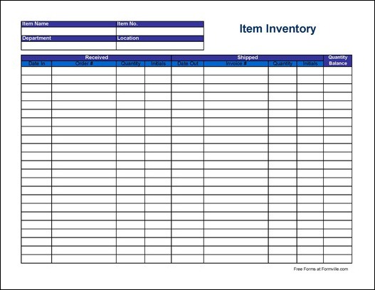 Free Item Inventory Sheet (Wide) from Formville