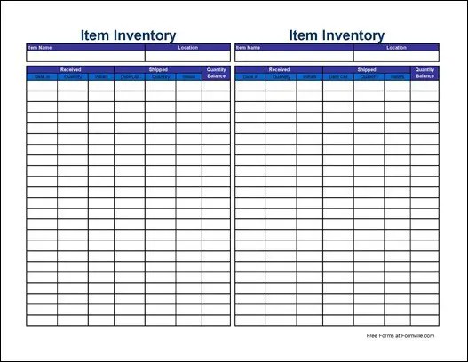 Free Small Simple Item Inventory Sheet (Tall) from Formville