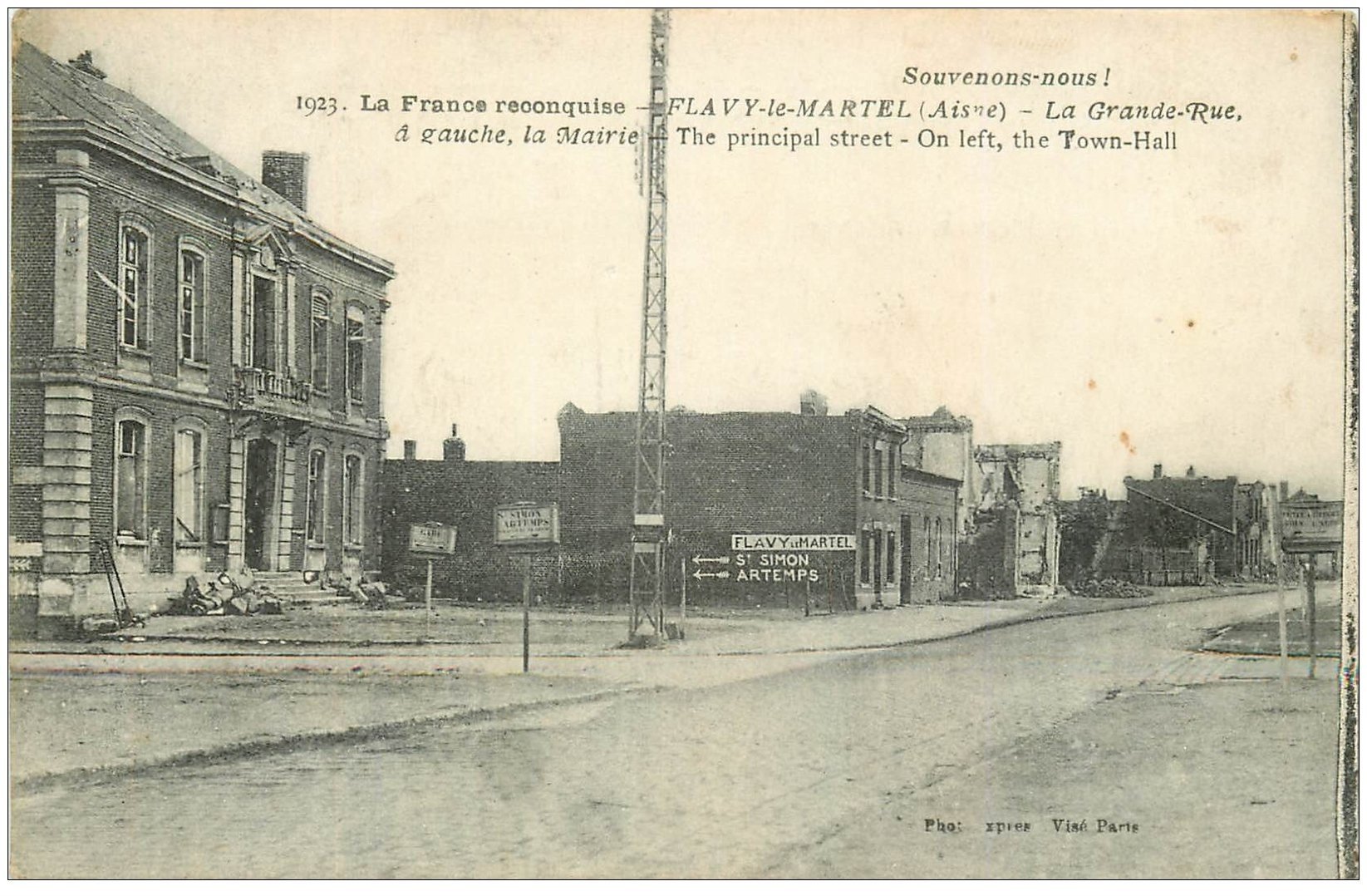 02 FLAVYLEMARTEL. La Grande Rue et la Mairie 1919