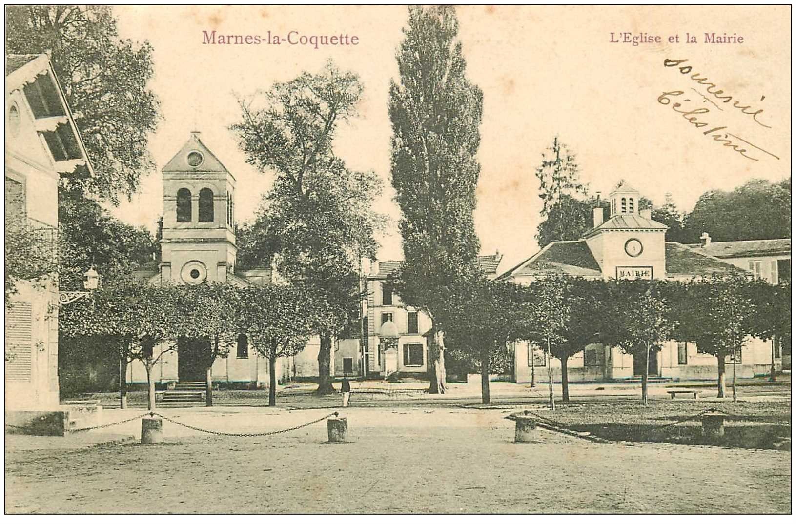 92 MARNES LE COQUETTE. L'Eglise et la Mairie 1907