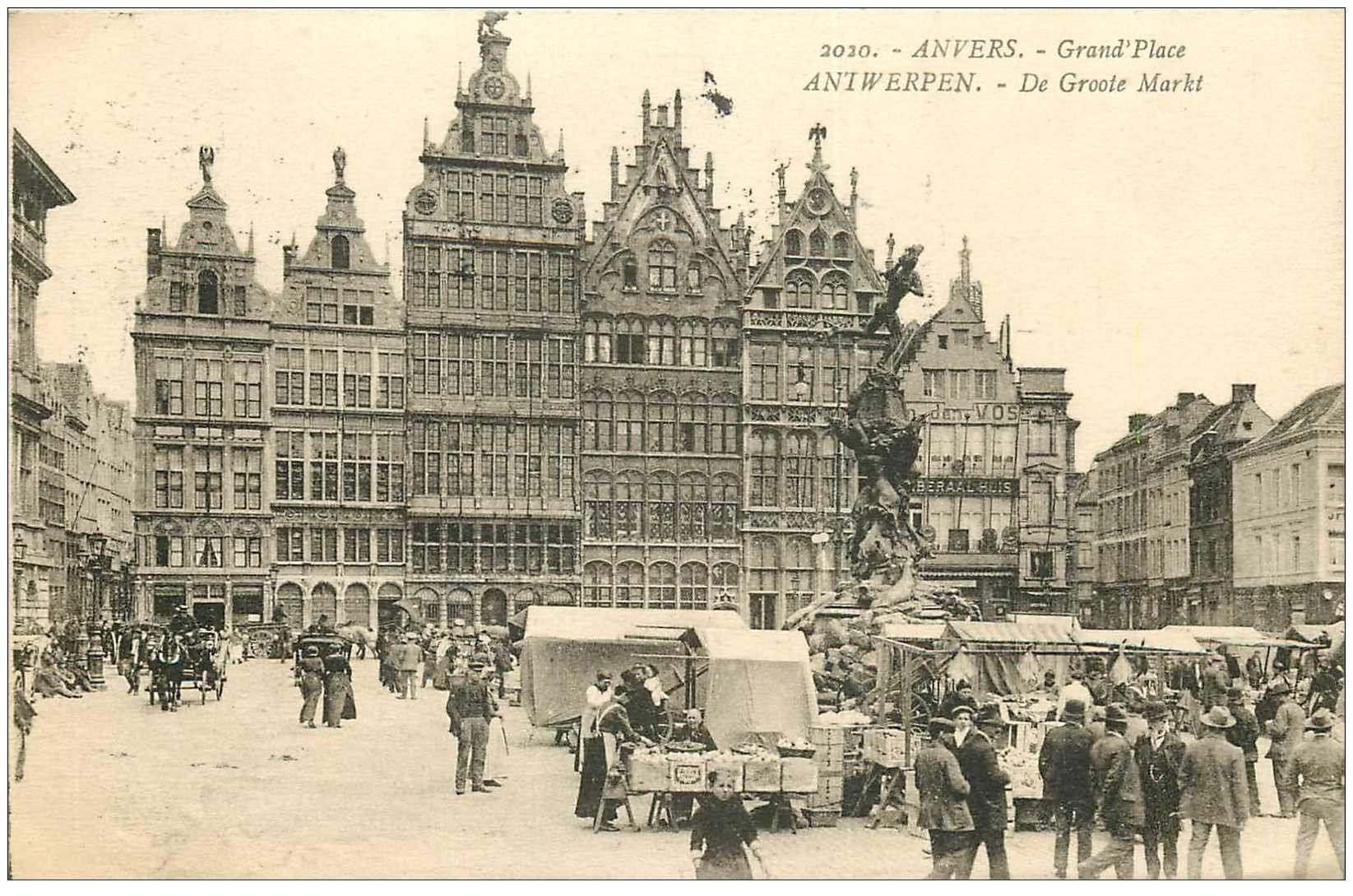 Belgique. ANVERS Grand Place ANTWERPEN le Marché 1924
