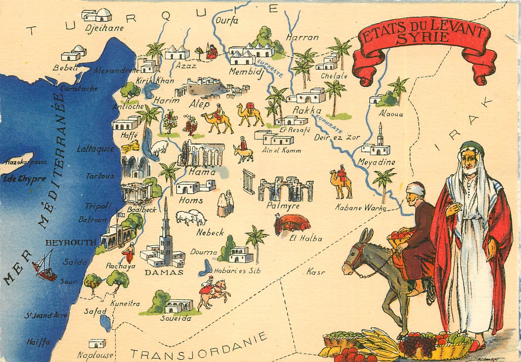 Carte Géographique avec Illustrateur Editions Barre Dayez SYRIE Etats