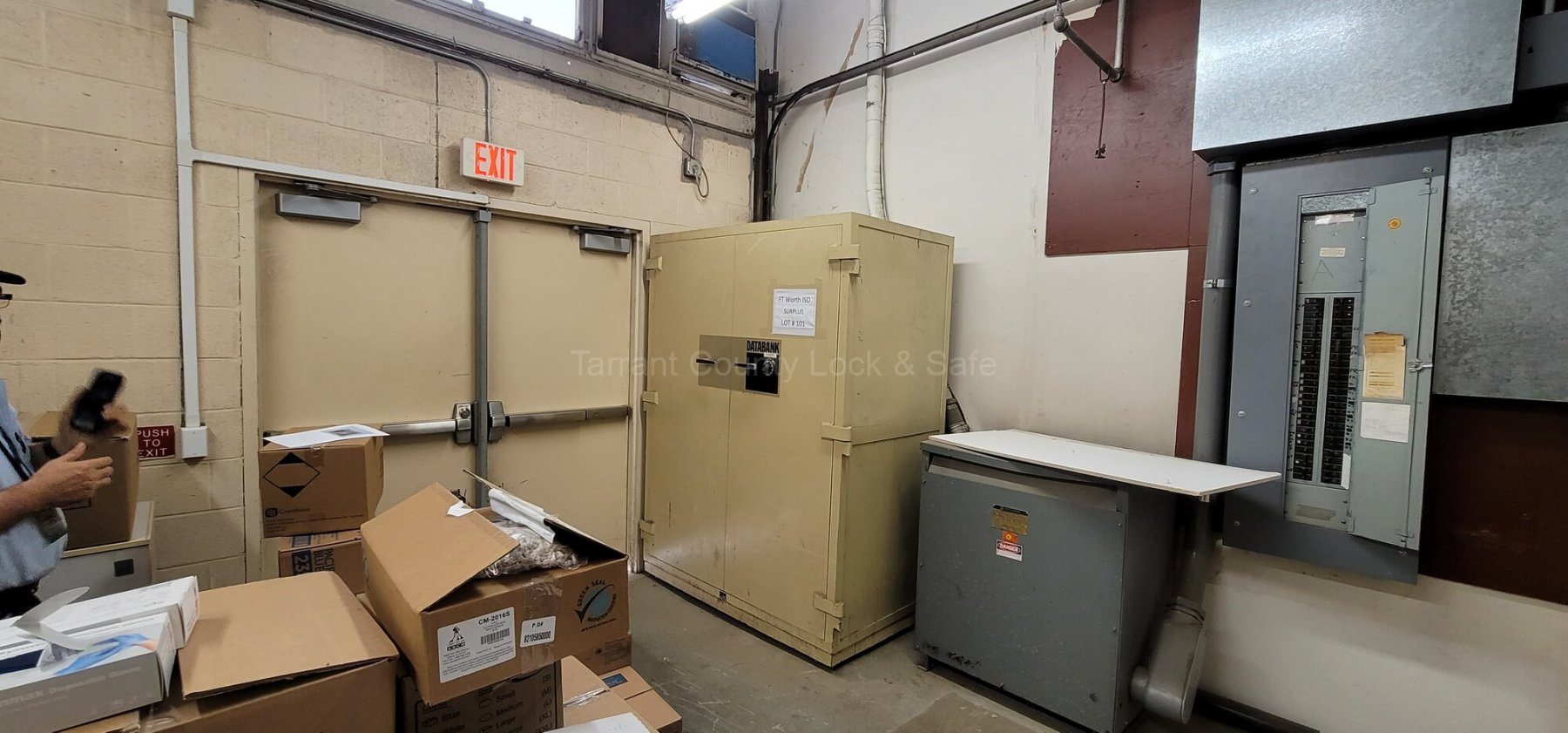 Here we are removing a 7,500 pound double door data safe from a school