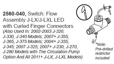 Jacuzzi Flow Switch for LED J-330, J-335, J-340, J-345 Hot Tubs : Forty