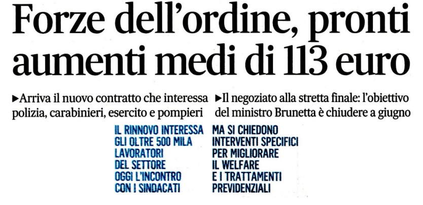 rinnovo contratto forze di polizia 2019 2023 In Arrivo Un Aumento Di 113 Euro? C'e' Fretta Di Chiudere Entro Giugno. Speriamo Bene. - Forzearmate.eu - Infodifesa E Forze Di Polizia