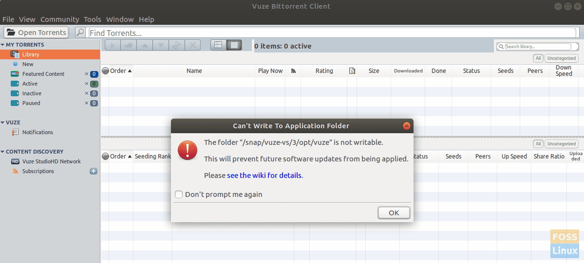Fix "Can't write to Application Folder" error in Vuze BitTorrent Client