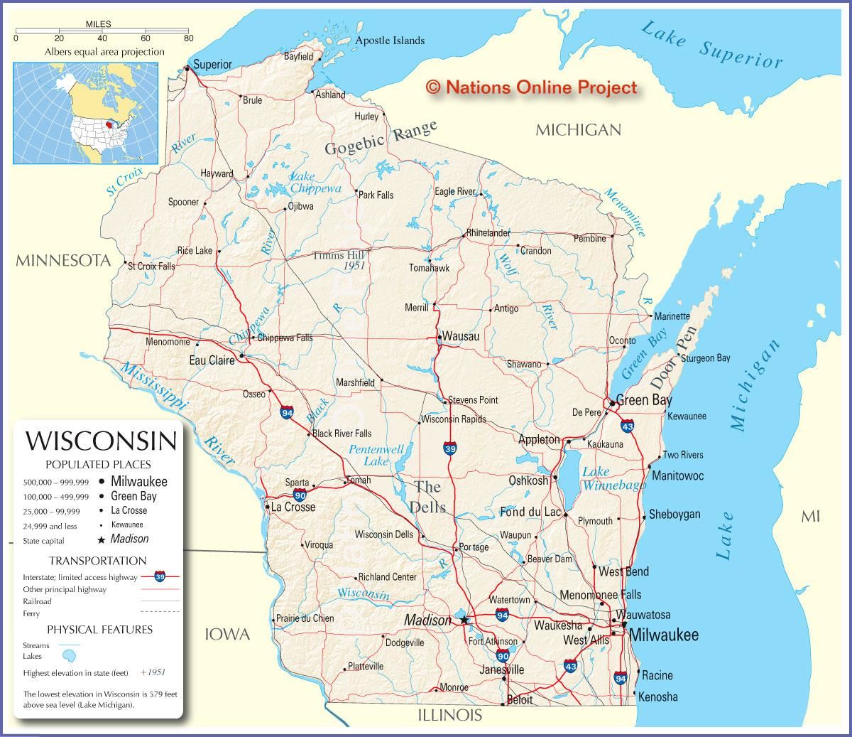 Wisconsin state map satellite // USA