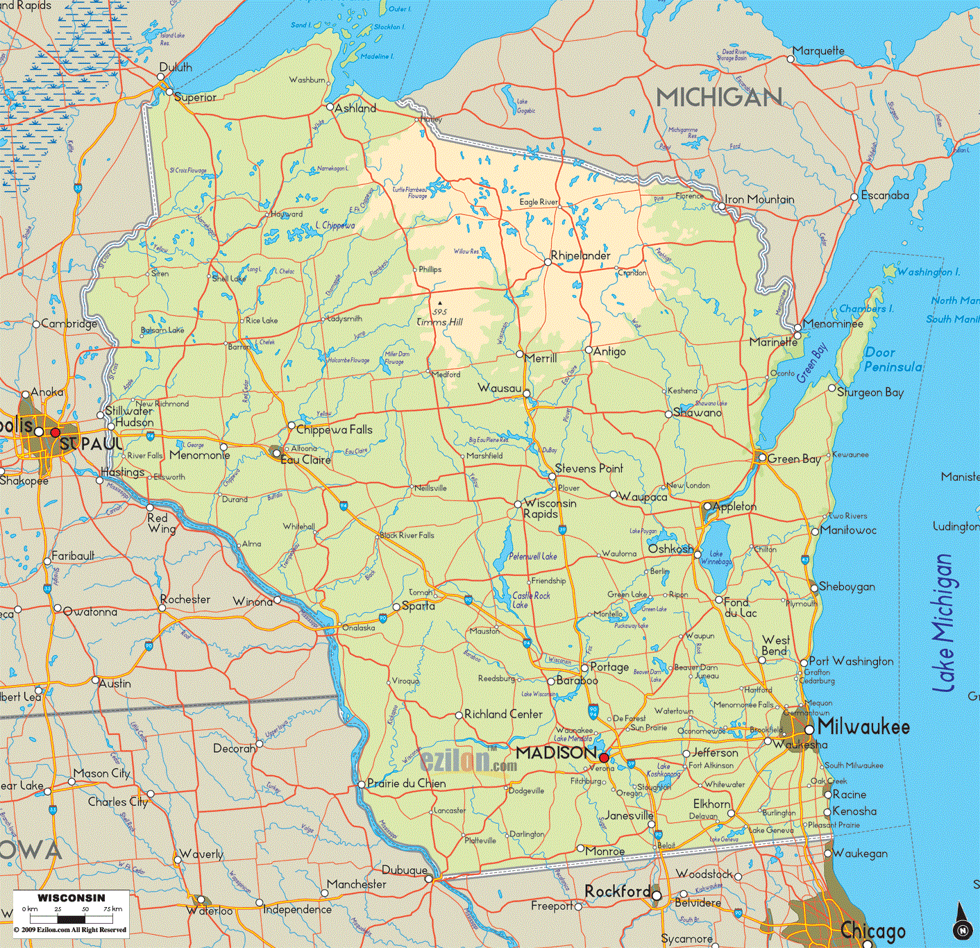 Le Wisconsin - Une Destination De Voyage Incontournable Wisconsin Map Fotolip