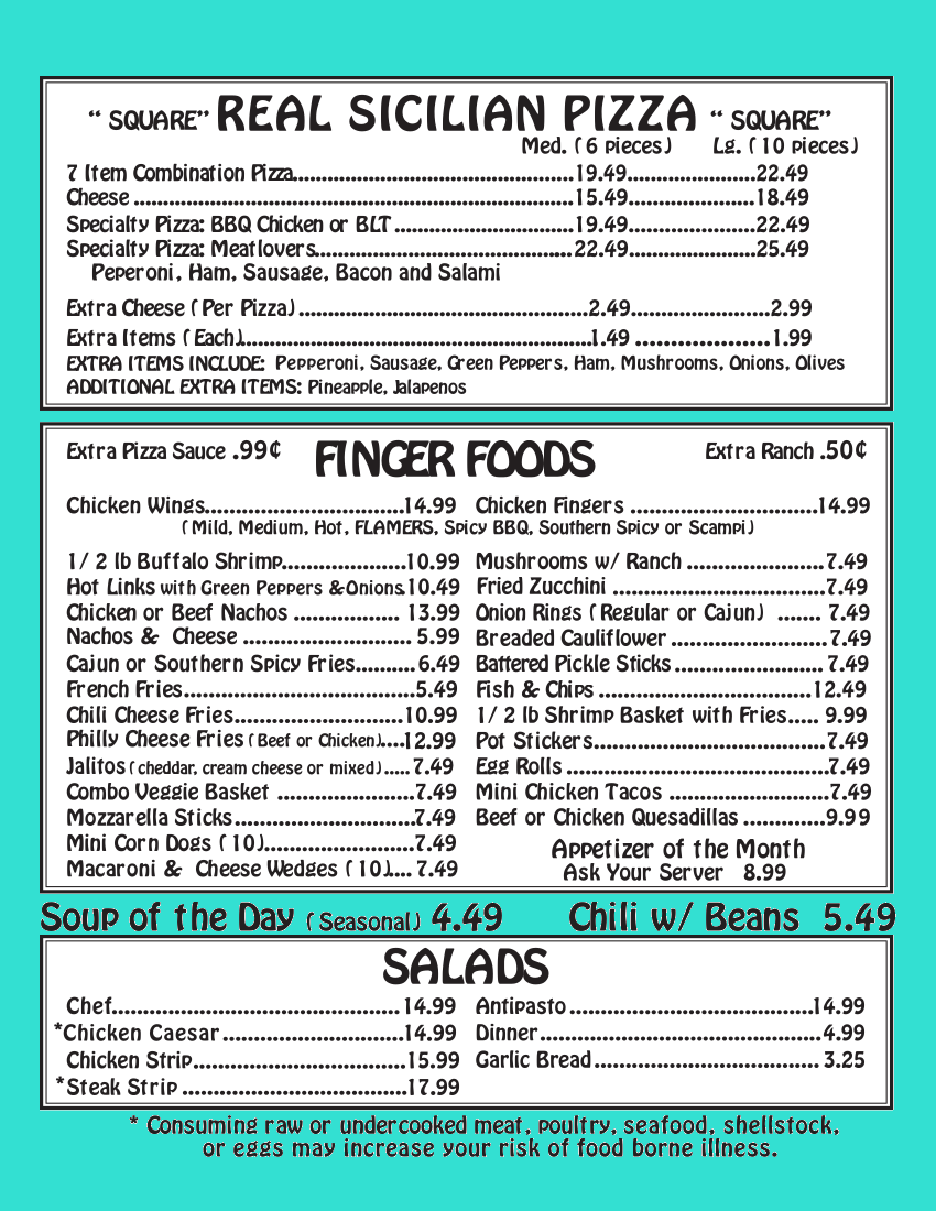 FourKegs Sports Pub, Since 1977 Our Delicious Menu