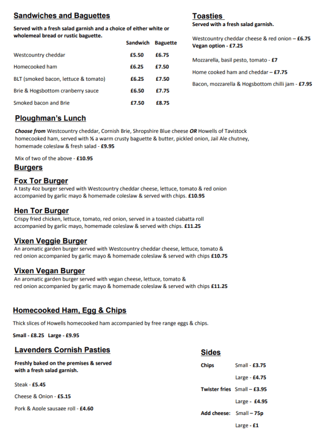 FoxTorCafeOctober2022LunchMenu Fox Tor Cafe