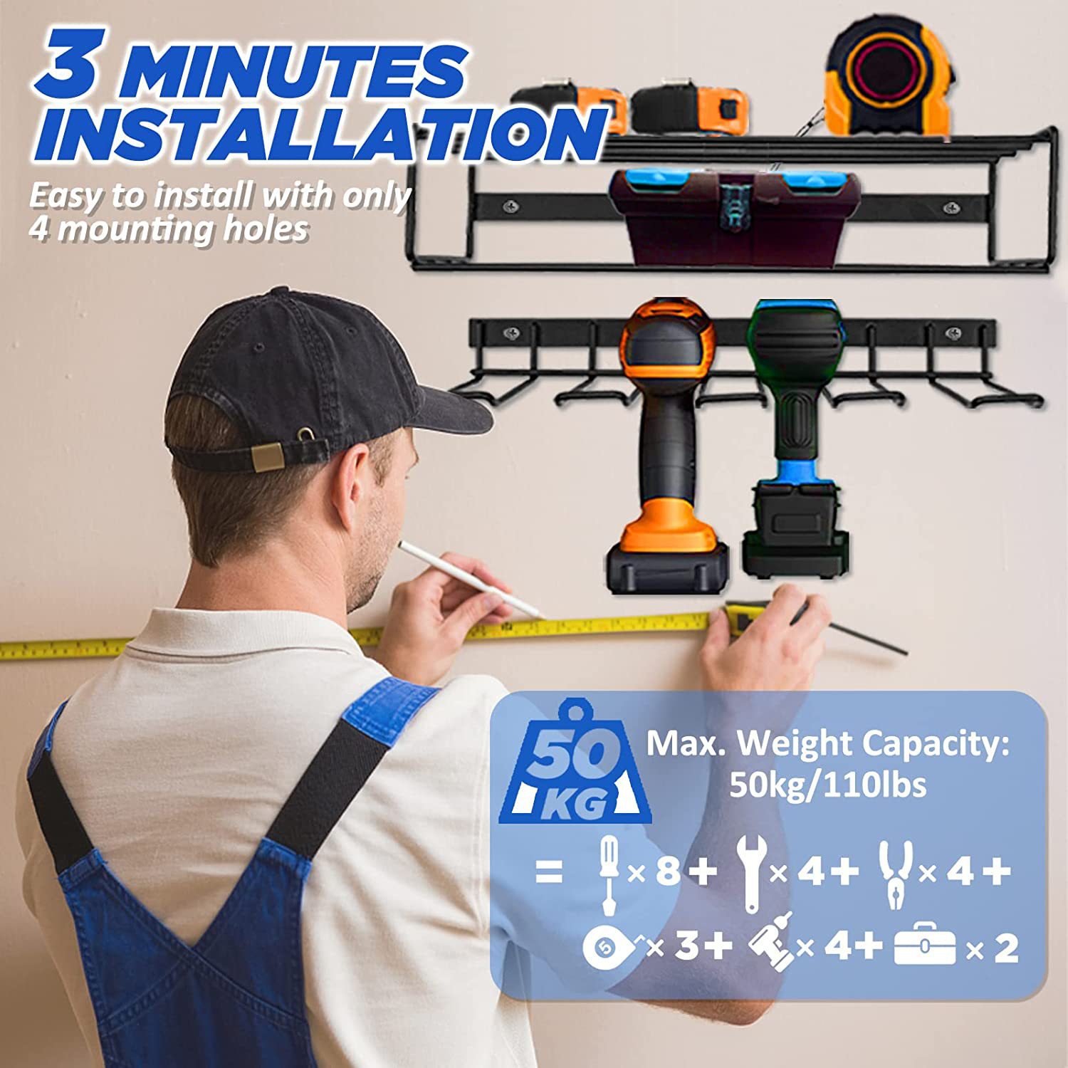 Tool Rack Wall Mounted Garage Tool Storage Rack FOXWOLL