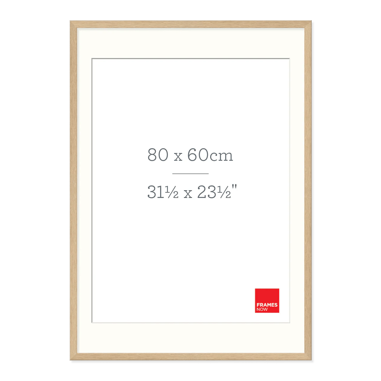 Premium Natural Oak Picture Frame with Matboard for 80 x 60cm Artwork