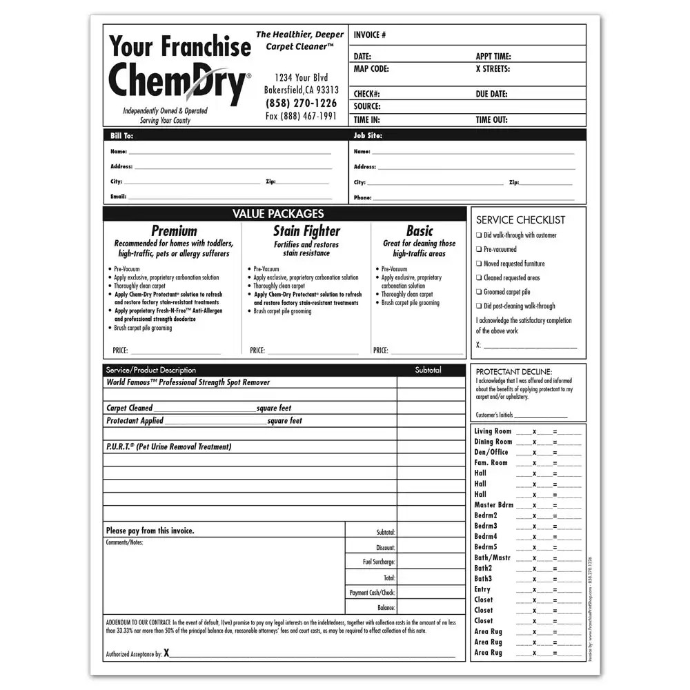 ChemDry Invoices and Work Orders Franchise Print Shop