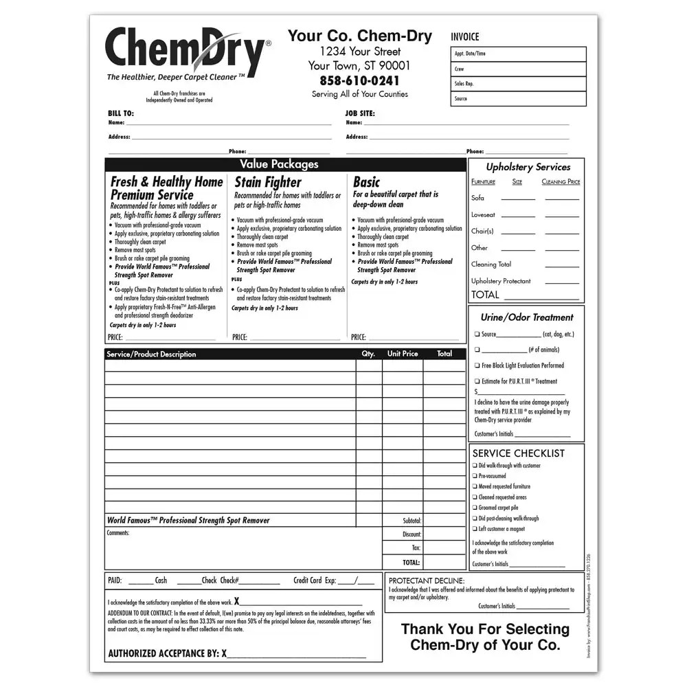 ChemDry Invoices and Work Orders Franchise Print Shop