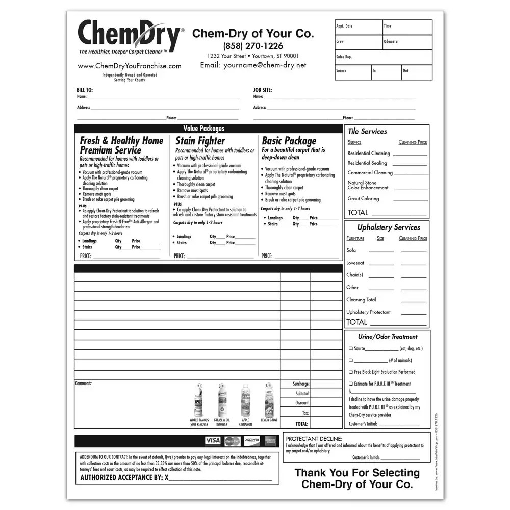 ChemDry Invoices and Work Orders Franchise Print Shop