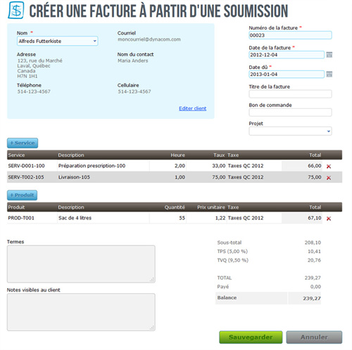 exemple facture travailleur autonome quebec