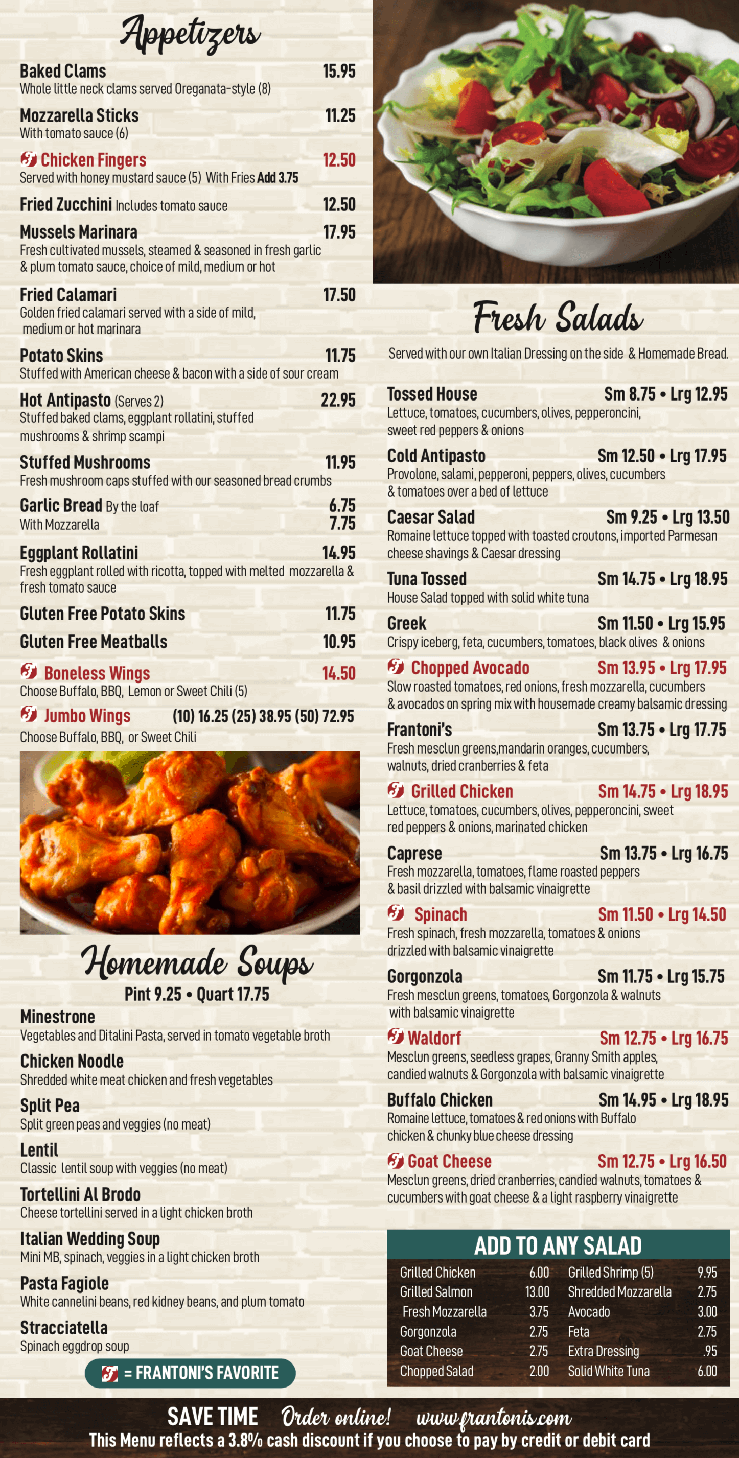 Menu Frantoni's Pizzeria & Restaurant The Very Best!