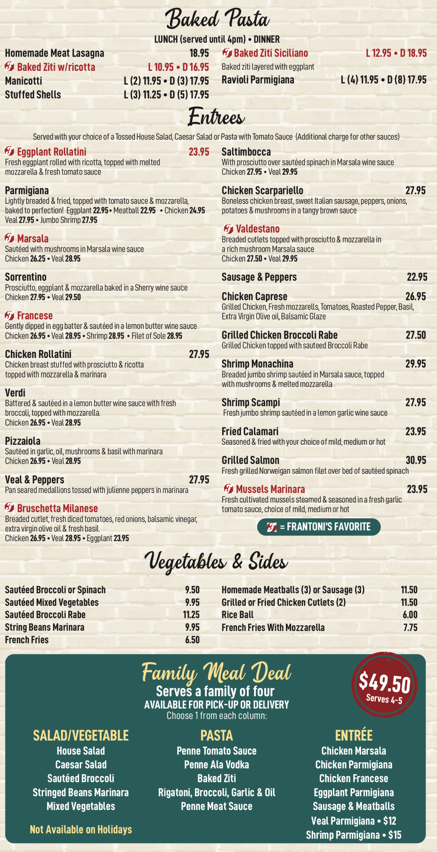 Menu Frantoni's Pizzeria & Restaurant The Very Best!