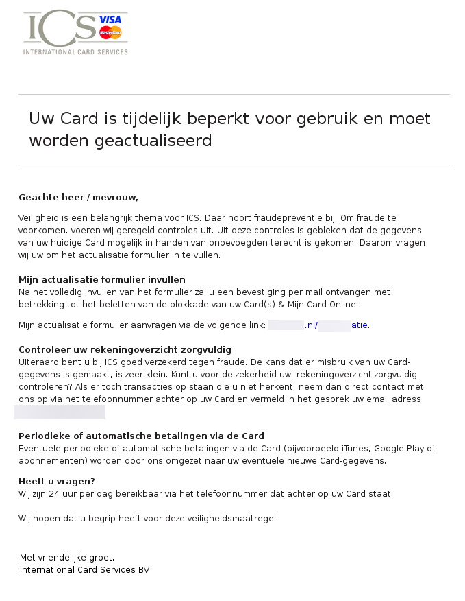 Uw Card Is Tijdelijk Beperkt Voor Gebruik En Moet Worden Geactualiseerd - Fraudehelpdesk