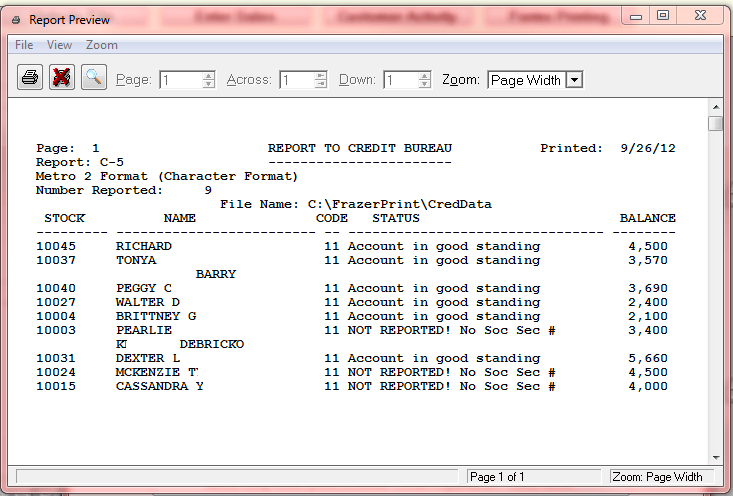 Customers > C5 Reporting Credit