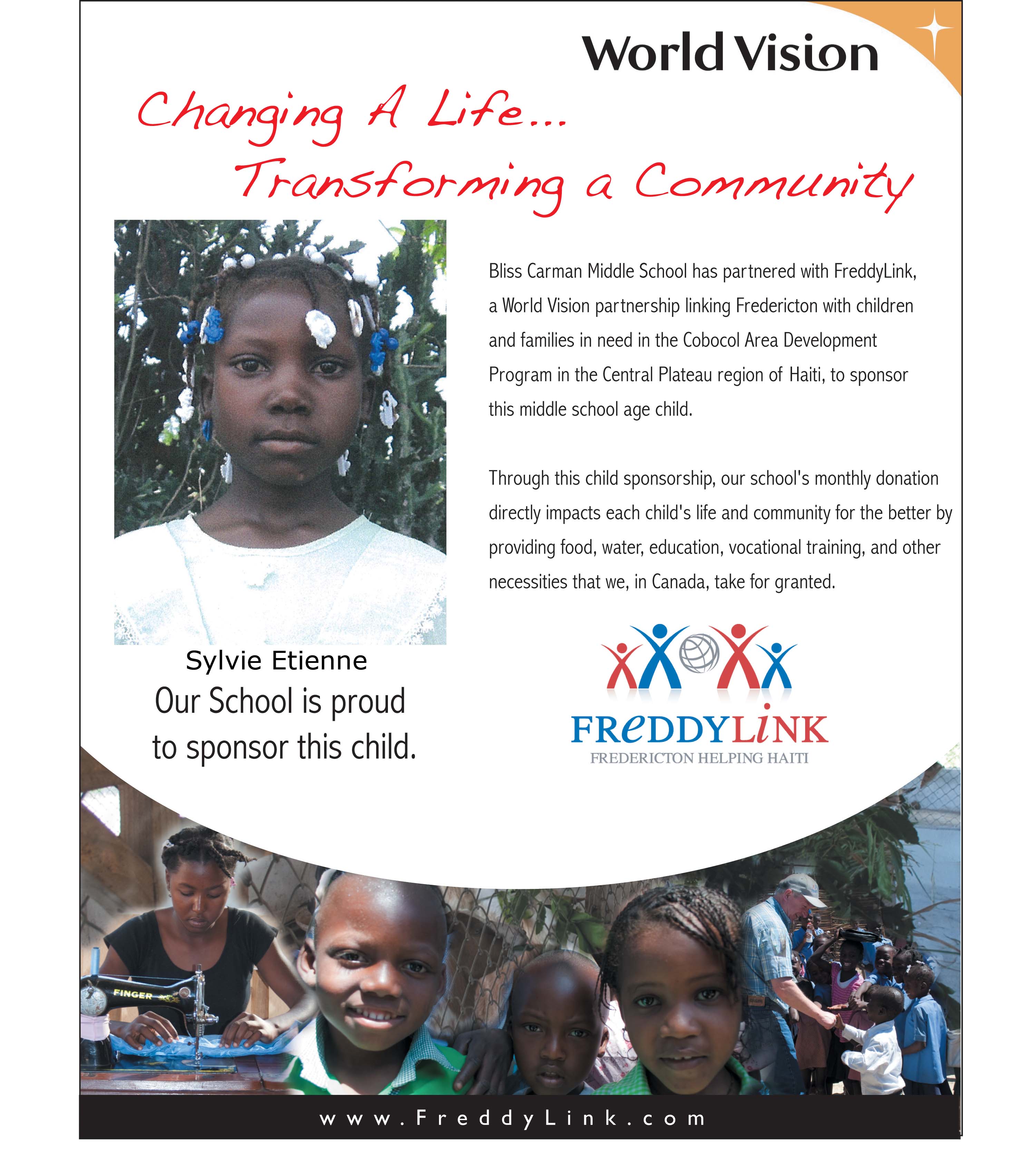Three children sponsored by Bliss Carman Middle School