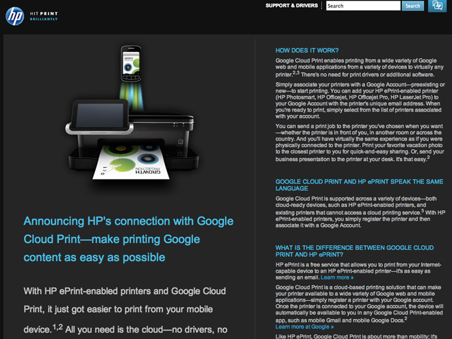 Google Cloud Print sera activé par défaut sur les HP ePrint Fredzone