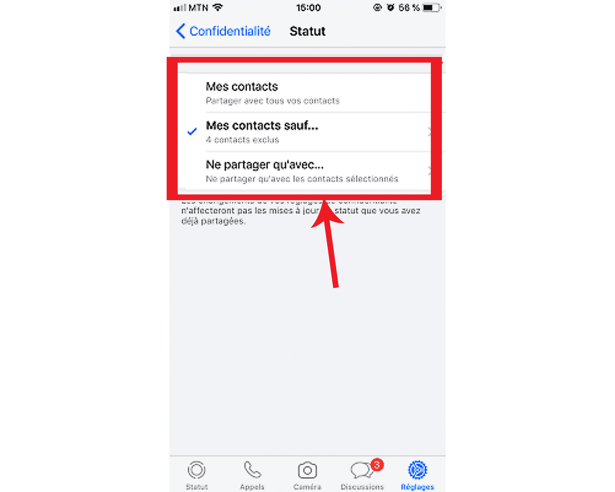 Comment cacher ses statuts à des contacts WhatsApp