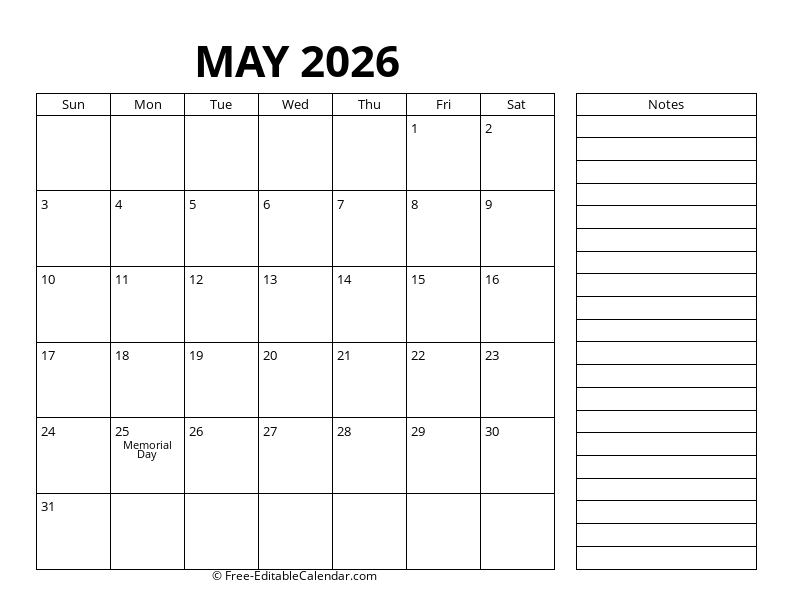 Free Printable May 2026 Calendar PDF, Word, Excel Templates