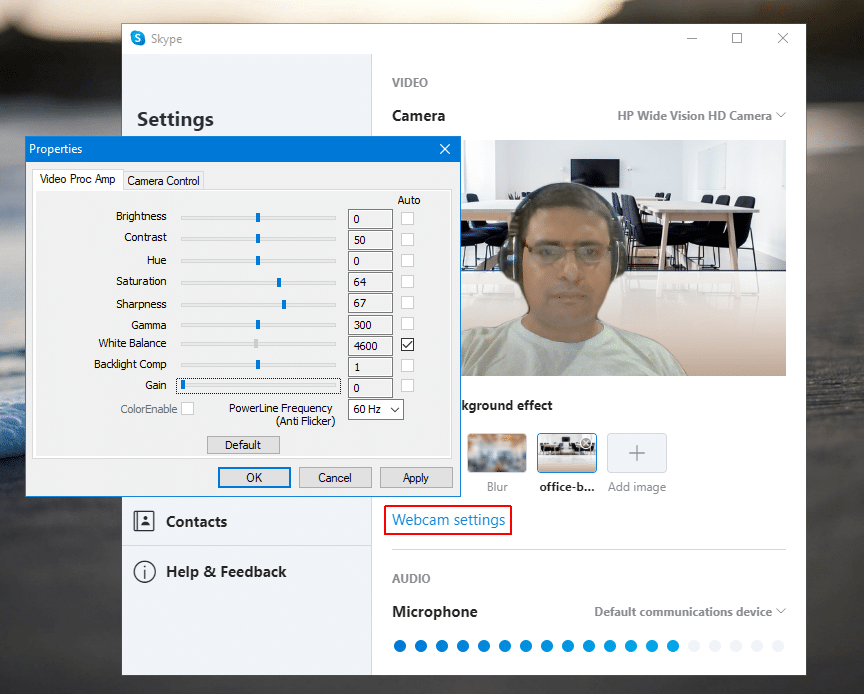 skype webcam settings FPPT