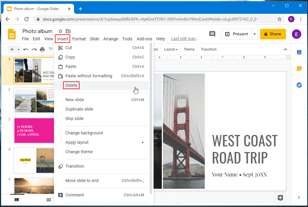 delete slides in google slides FPPT