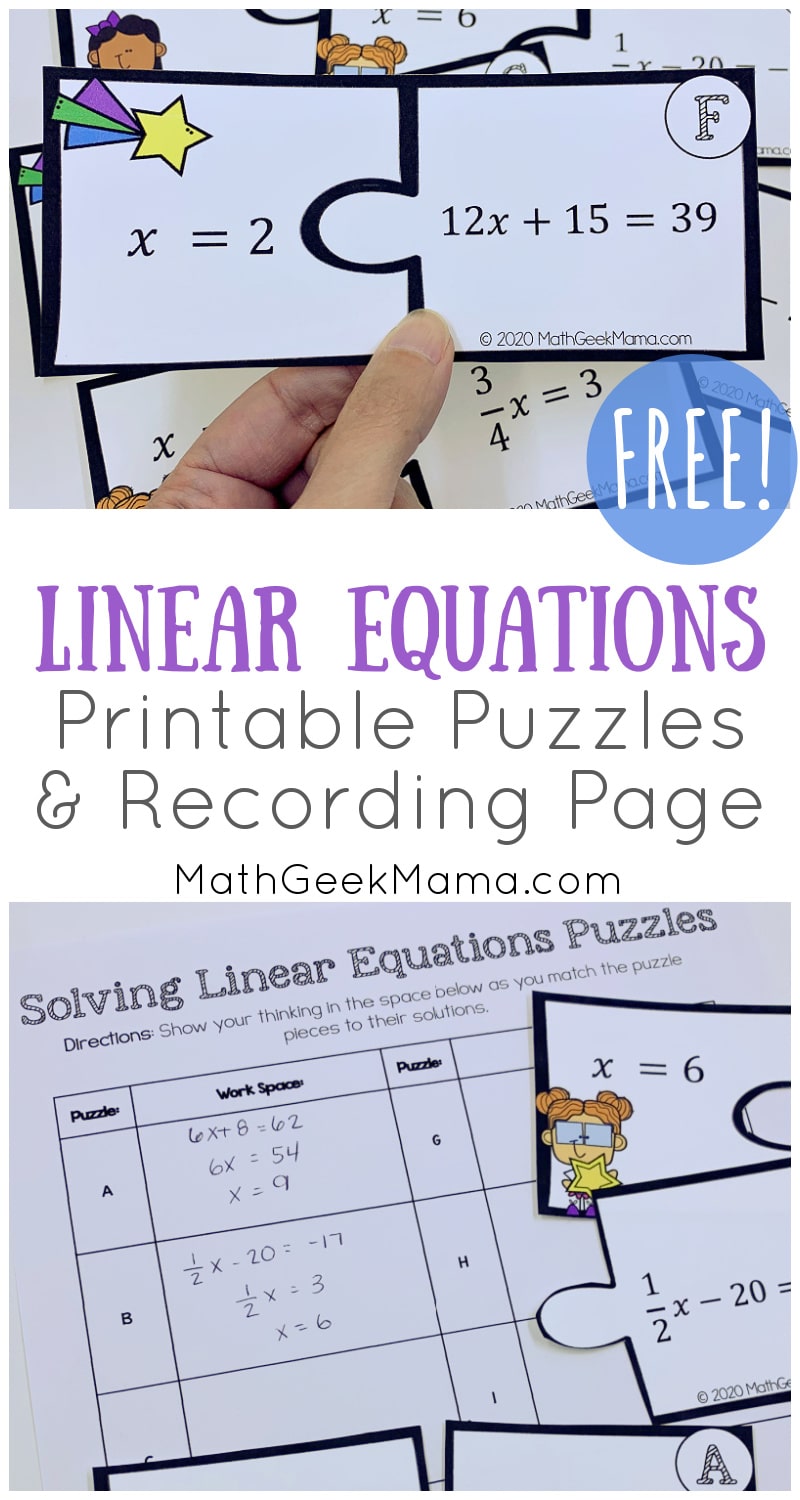 FREE Linear Equations Puzzles Free Homeschool Deals