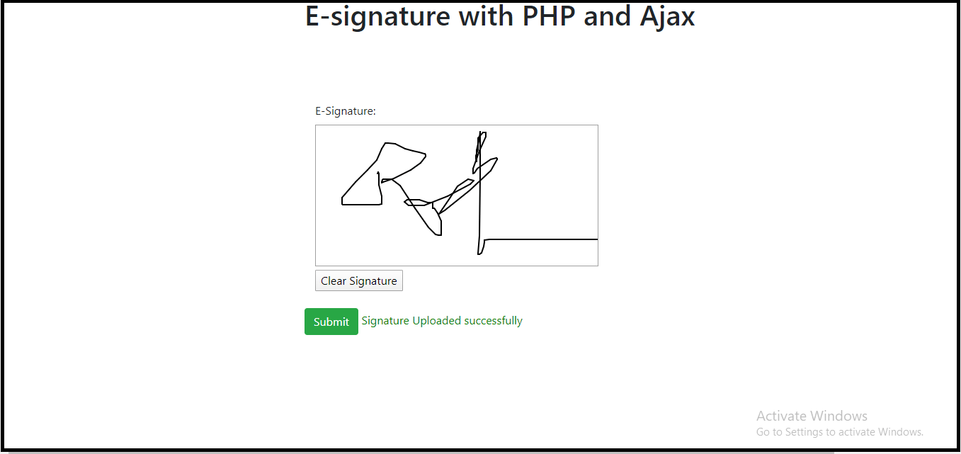 Esignature with PHP and Ajax Free Online Test