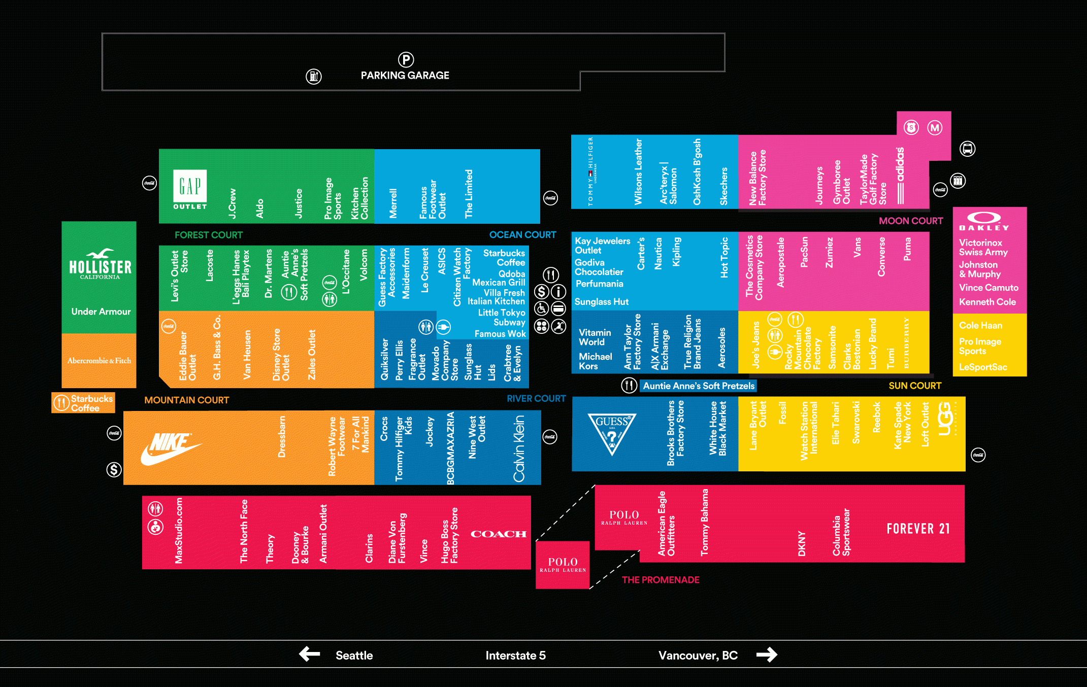 Complete List Of Stores Located At Seattle Premium Outlets A