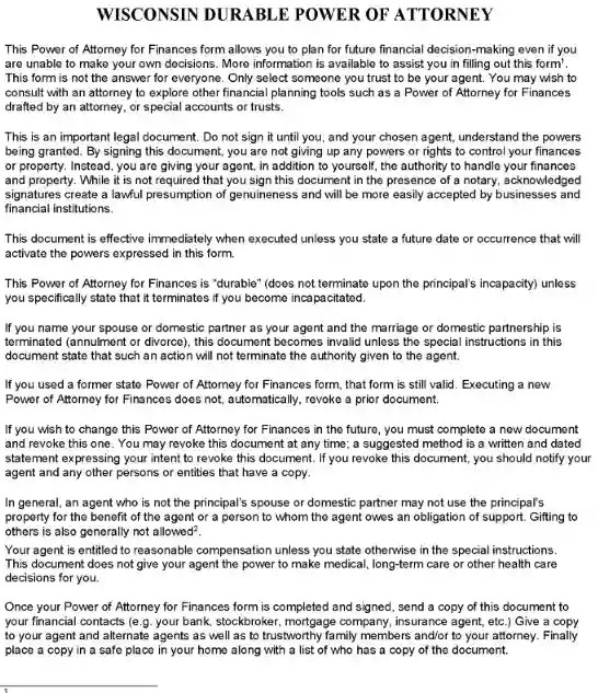 Free Wisconsin Durable Power of Attorney Form PDF & Word Free