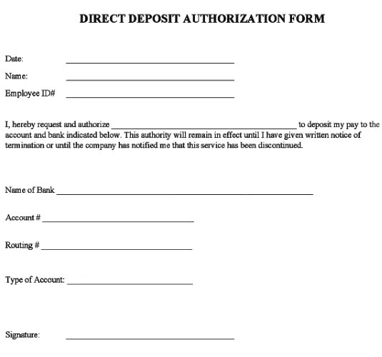 Free Printable Direct Deposit Authorization Form PDF & Word