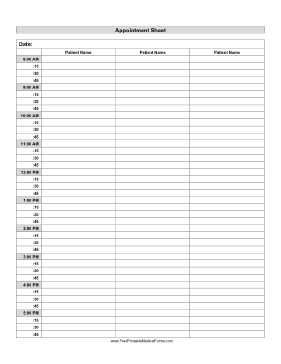 Printable Appointment Sheet