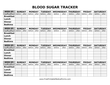Printable Blood Sugar Tracker Large Print