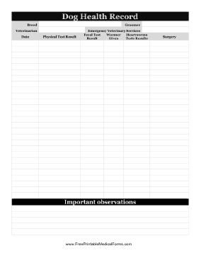 Printable Dog Health Record