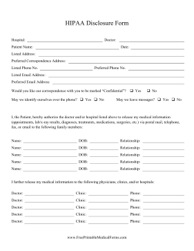 Printable HIPAA Disclosure Form