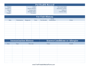 Printable Pet Health Record