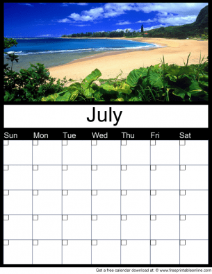 July Blank Monthly Calendar - Free Printable Online