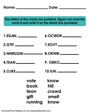 Jumbled Words Worksheet For Grade 1