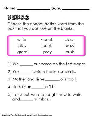 Exciting Verbs Activity Worksheet