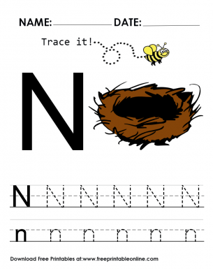 Trace The Letter N - Worksheet For Kindegarten - Free Printable Online