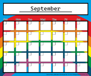 Rainbow Monthly Calendar September - Free Printable Online