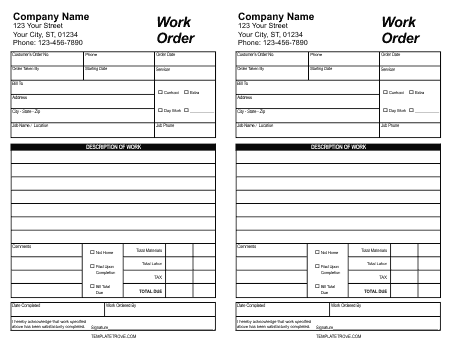 5 Work Order Templates - Free Sample Templates